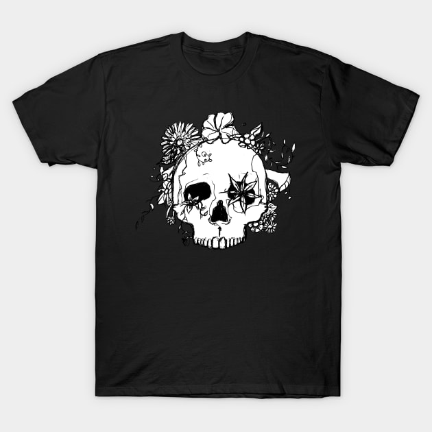 skull and flowers T-Shirt by MerryDee